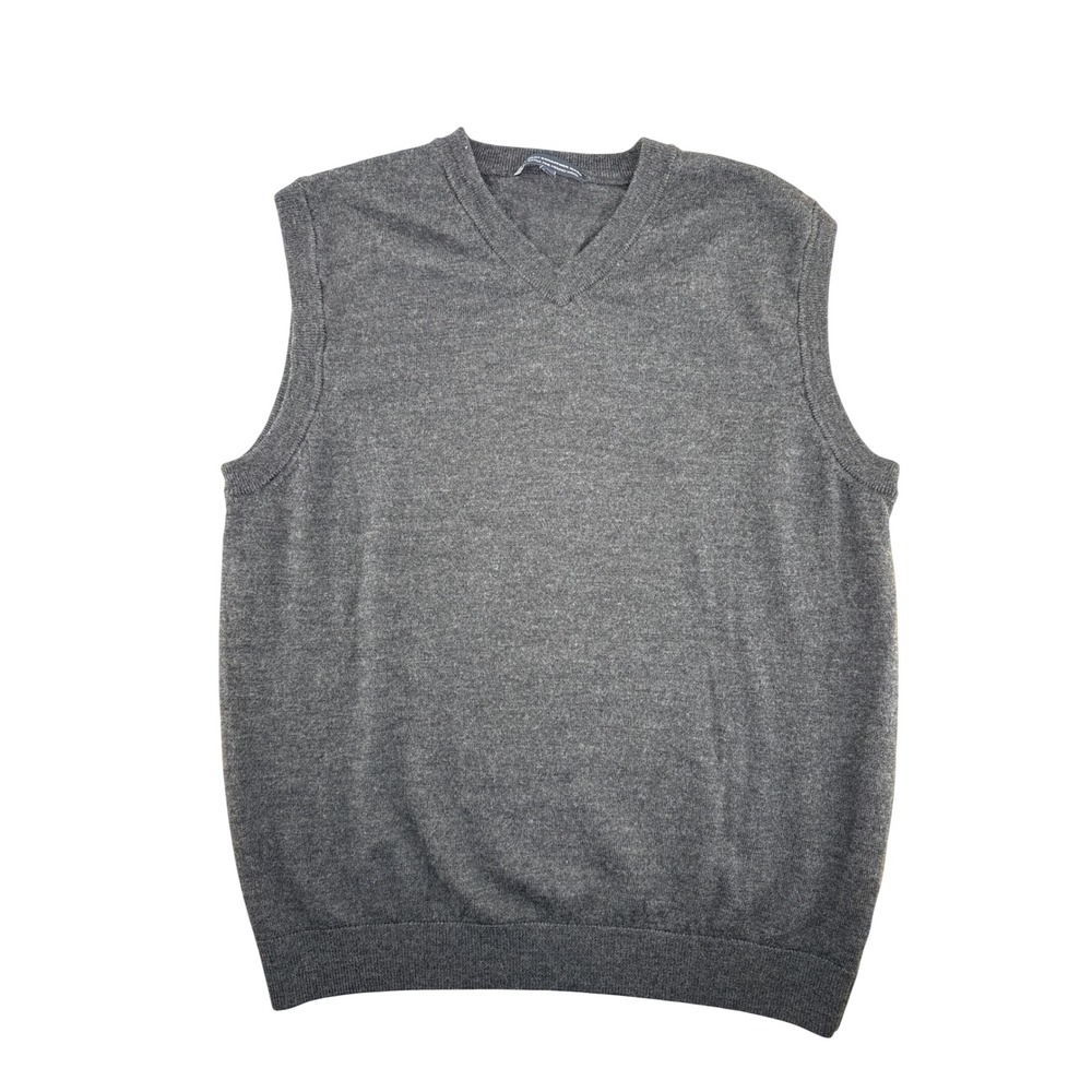 Hart Schaffner Marx Mens Gray 100% Extra Fine Merino Wool V-Neck Sweater Vest L